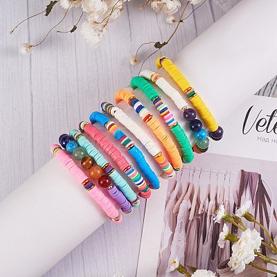 Round Natural & Synthetic Stone Beads Stretch Bracelets Set BJEW-SW00014-1