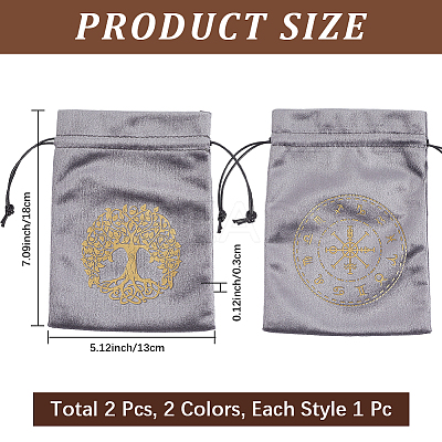 2Pcs 2 Styles Rectangle Gold Stamping Velvet Tarot Storage Drawstring Bags for Divination ABAG-CN0001-54-1