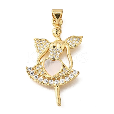 Brass Micro Pave Cubic Zirconia Shell Pendants KK-D328-08G-1