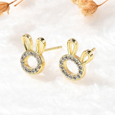 Rabbit Head Brass Micro Pave Cubic Zirconia Ear Studs EJEW-D304-39G-1