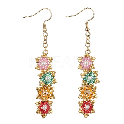 Star Glass Seed Braided Dangle Earrings EJEW-MZ00107-1