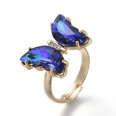 Adjustable Brass Glass Finger Rings RJEW-P148-A01-17-1