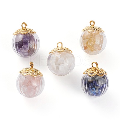 Natural Mixed Gemstone Chip Pendants X-PALLOY-JF00593-1