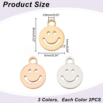 6Pcs 3 Colors 304 Stainless Steel Charms STAS-LP0001-31-1