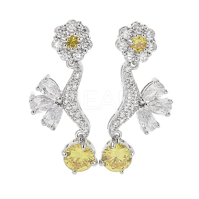Brass Pave Cubic Zirconia Flower Stud Earrings for Women EJEW-I304-23P-1
