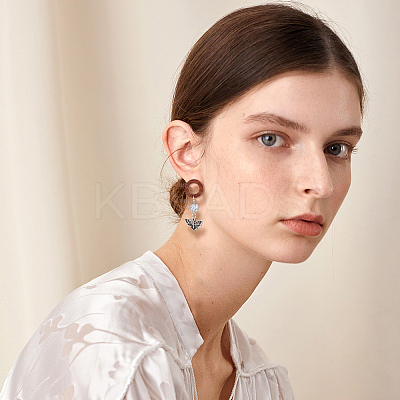 16 Pairs 2 Style Flower & Ring Wood Stud Earring Findings DIY-DC0002-88-1