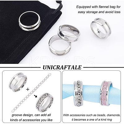 12Pcs Stainless Steel Grooved Finger Ring Settings STAS-UN0038-94B-1