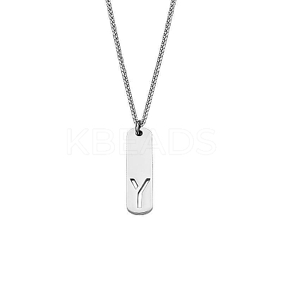 304 Stainless Steel Rectangle with Laser Cut Initial Pendant Necklaces FS-WG71FEF-25-1