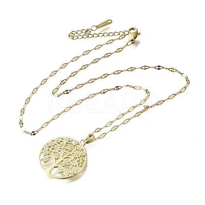 Brass Micro Pave Clear Cubic Zirconia Tree of Life Pendants LS-NJEW-H066-01A-G-1