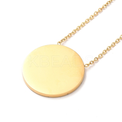 304 Stainless Steel Flat Round Pandant Necklace for Women NJEW-O126-01G-03-1