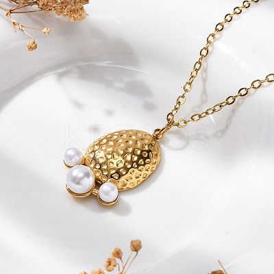 PVD Vacuum Plating 304 Stainless Steel & Plastic Pearl Paw Print Pendant Cable Chain Necklaces for Women STAS-Z114-16G-1