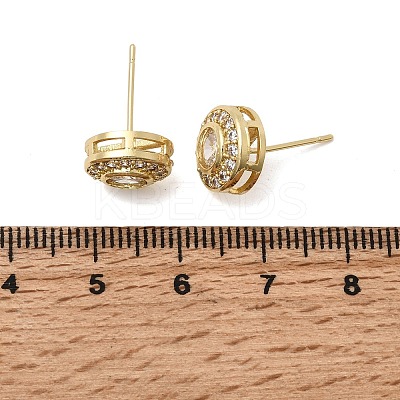 Flat Round Brass Micro Pave Clear Cubic Zirconia Stud Earrings EJEW-H180-13G-1