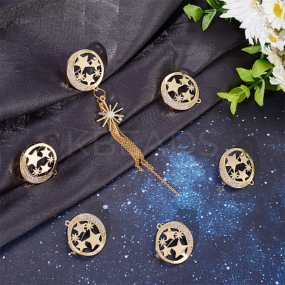 6Pcs Clear Cubic Zirconia Moon with Star Brooch Pin JEWB-BBC0001-02-1