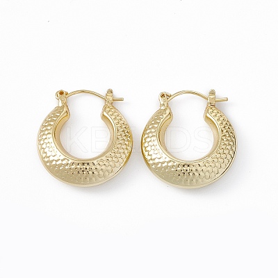 Brass Donut with Scale Pattern Hoop Earrings for Women EJEW-I270-06G-1