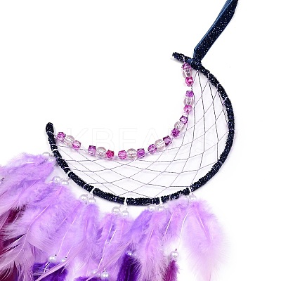 Moon Woven Net/Web with Feather Pendant Decoration LS-HJEW-I013-03-1