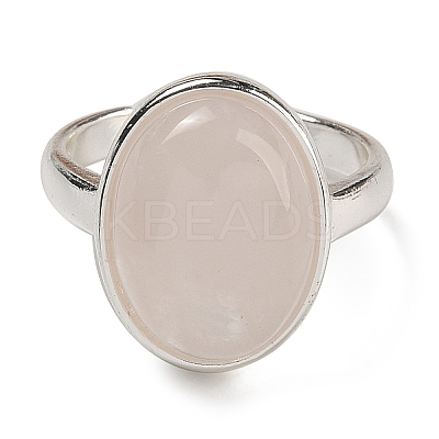 Natural Rose Quartz Oval Adjustable Rings RJEW-K371-07S-23-1