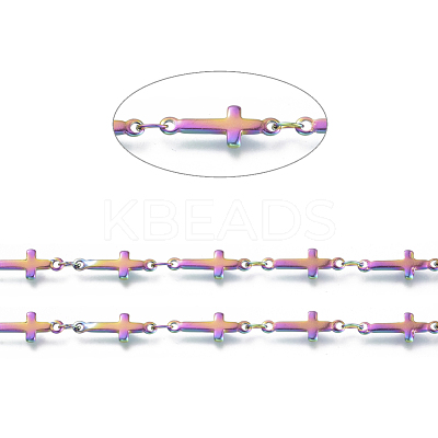 Ion Plating(IP) Handmade 304 Stainless Steel Bar Link Chains STAS-G038-21M-1