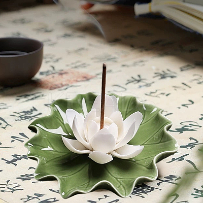 Lotus Leaf & Lotus Flower Porcelain Incense Burners DJEW-CN0001-38A-1