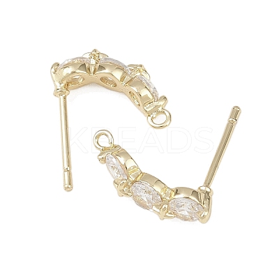 Flat Round Brass Micro Pave Clear Cubic Zirconia Stud Earring Findings KK-F921-10G-1