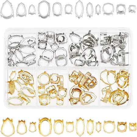 96Pcs 24 Styles  Brass Open Back Bezel Sew on Prong Settings KK-CA0003-16-1