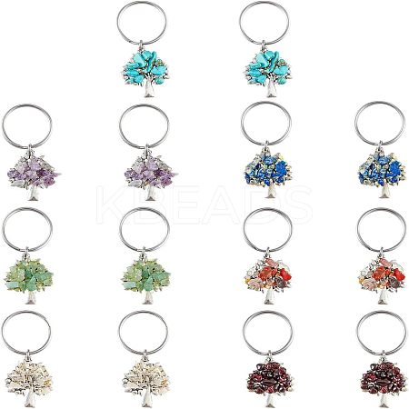 14Pcs 7 Style Chip Gemstone Keychain KEYC-FH0001-17-1