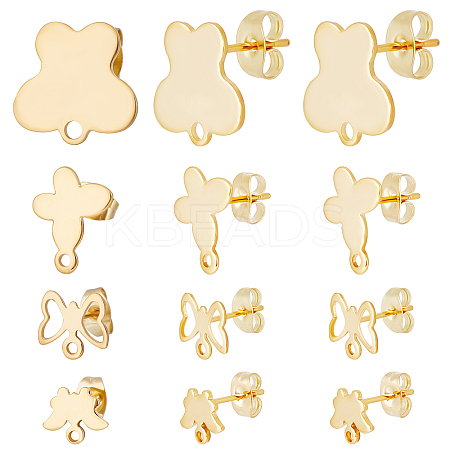 80Pcs 4 Style 201 Stainless Steel Stud Earring Findings EJEW-BBC0001-07-1