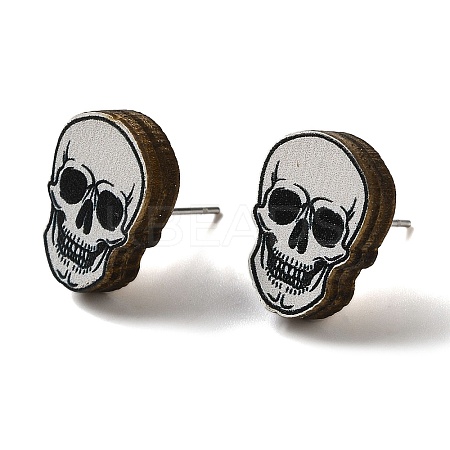 Wood Stud Earrings EJEW-Z054-02N-1