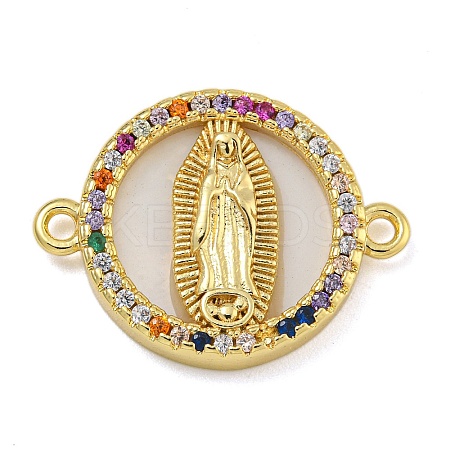 Rack Plating Brass Micro Pave Colorful Cubic Zirconia Flat Round Connector Charms KK-I718-47G-05-1