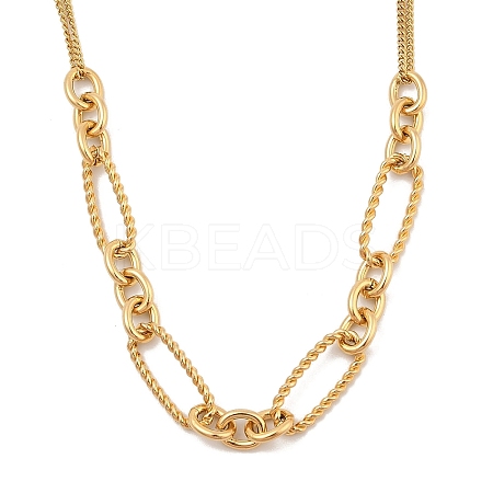 304 Stainless Steel Twisted Oval Bib Necklace for Women NJEW-A032-08G-02-1