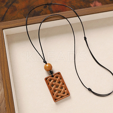 Wood Pendant Black Wax Cord Long Necklaces for Women FS-WG36920-02-1