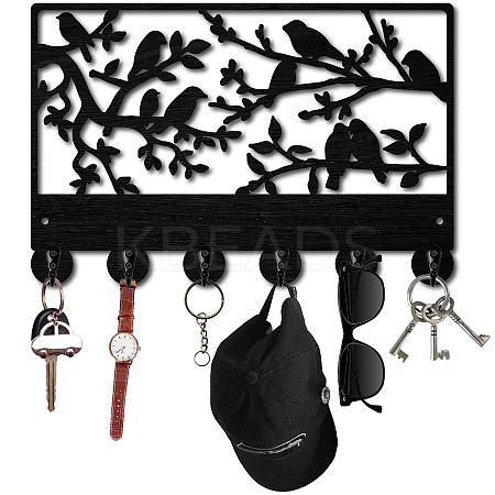 Black Wood & Iron Wall Mounted Hook Hangers DIY-WH0601-009-1