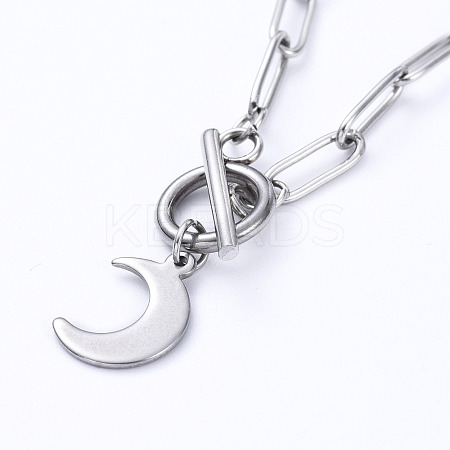 Non-Tarnish Moon 304 Stainless Steel Pendant Necklaces NJEW-JN02888-02-1