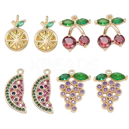 8Pcs 4 Style Real 18K Gold Plated Fruit Theme Brass Micro Pave Cubic Zirconia Pendants ZIRC-ZZ0001-06G-1