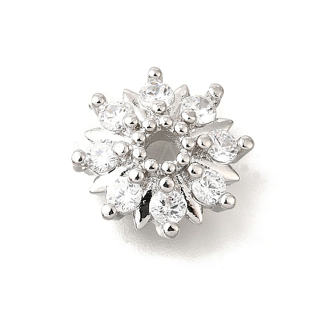 Flower Brass Clear Cubic Zirconia Bead Caps KK-V008-08A-P-1