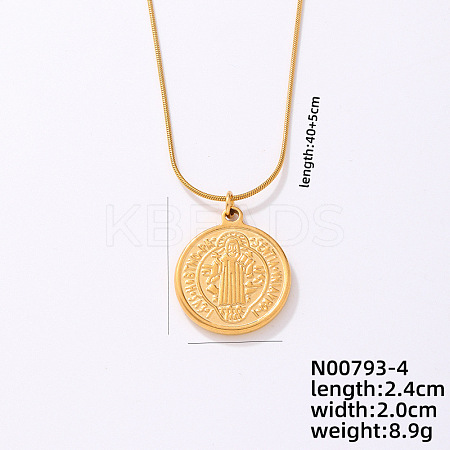 Vintage 304 Stainless Steel Round Snake Chain Flat Round Pendant Necklaces VV1854-4-1