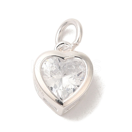 925 Sterling Silver Cubic Zirconia Heart Charms with Jump Rings FIND-U013-10S-05-1