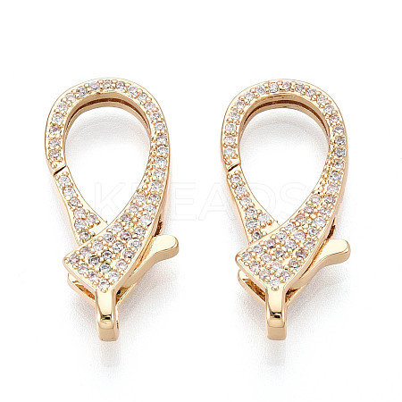Brass Pave Clear Cubic Zirconia Lobster Claw Clasps KK-T075-77G-1