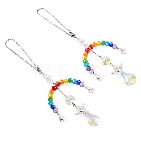 2Pcs Glass Crystal Prism Rainbow Angel Hanging Suncatchers HJEW-TADJ0016-1