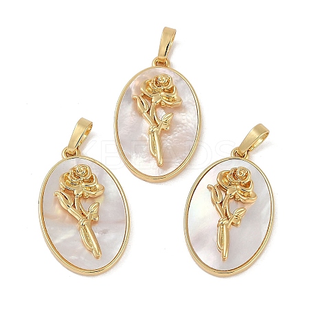 Rack Plating Brass Pave Shell Oval Pendants KK-U032-92G-01-1