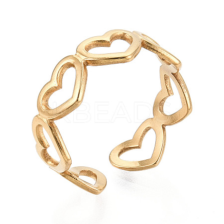 Ion Plating(IP) 304 Stainless Steel Open Heart Wrap Cuff Ring for Women RJEW-S405-194G-1