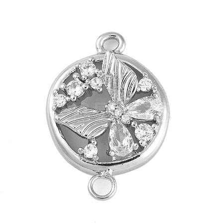 Brass Pave Clear Cubic Zirconia Connector Charms KK-Z066-08P-1
