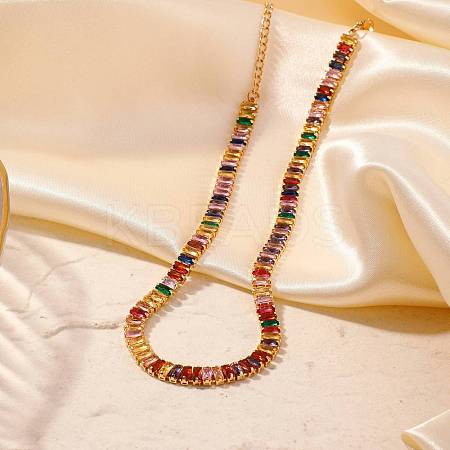 Brass Pave Rectangle Cubic Zirconia Tennis Necklaces for Women PW2283-6-1