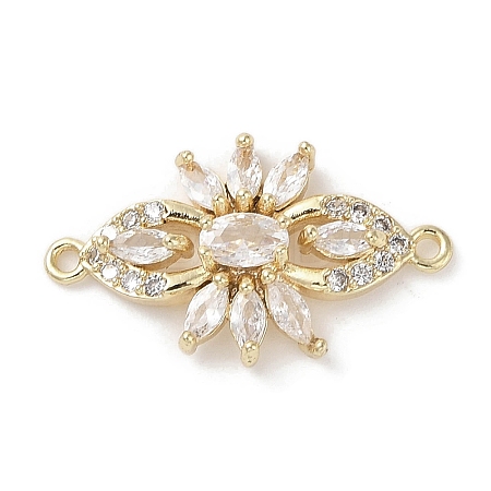 Brass Pave Clear Cubic Zirconia Connector Charms KK-G491-42G-1