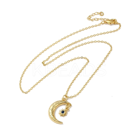 Golden Brass Crescent Moon Pendant Necklace with Rhinestone LS-NJEW-Z015-01B-G-1