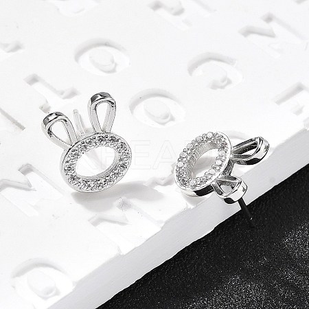 Rabbit Head Brass Micro Pave Cubic Zirconia Ear Studs EJEW-D304-39P-1