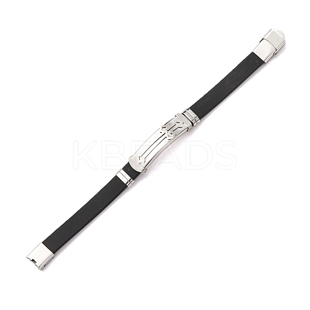 201 Stainless Steel Rectangle with Cross Link Bracelet with PU Leather Cord for Men Women BJEW-G649-08P-1