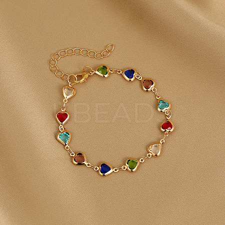 Brass Glass Link Chain Bracelets for Women WGAE243-01-1