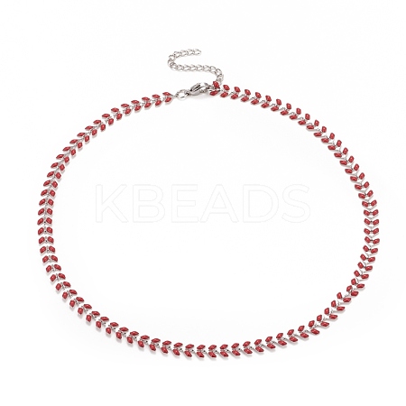Enamel Wheat Link Chain Necklace NJEW-P220-02P-04-1