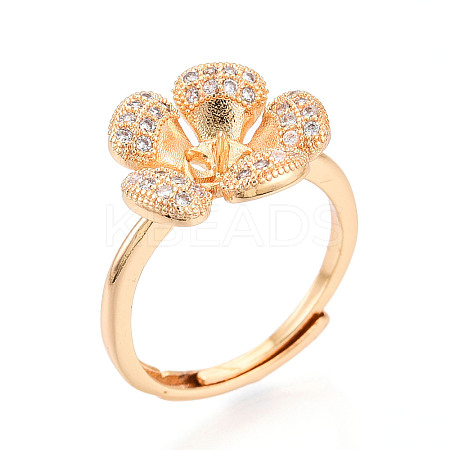 Flower Brass Micro Pave Clear Cubic Zirconia Adjustable Ring Settings KK-T076-25G-1
