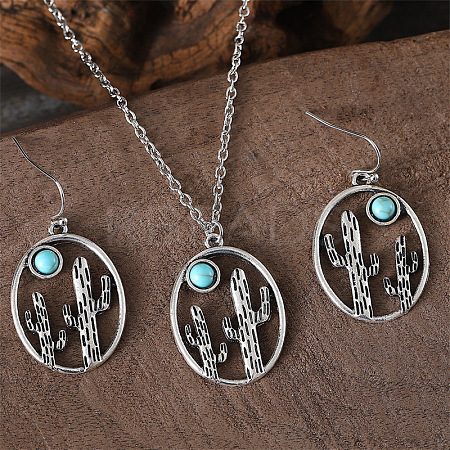 Alloy & Synthetic Turquoise Dangle Earrings & Pendant Necklaces Sets FS-WG3DEAB-01-1
